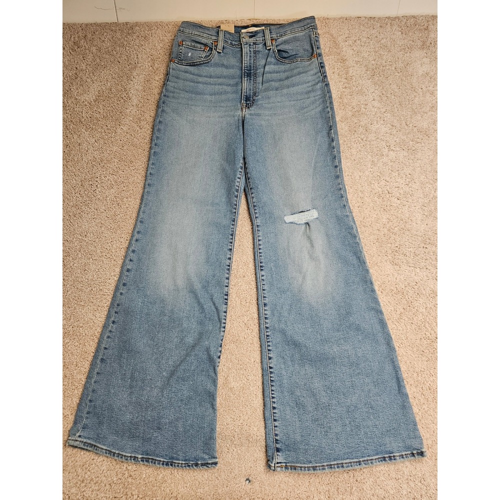 Levis Ribcage Bell High Rise Flare Jeans Light Wash Distressed A7503-0003 30x32